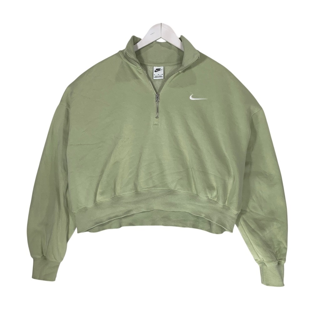 Nike Womens XL Sage Green Quarter Zip Cropped Fleece Sweatshirt DQ5838-334 - Picture 1 of 6